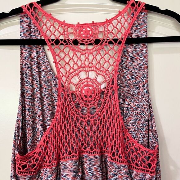 SUNDANCE Crochet Back Maxi Dress Coral White Blue Black Women’s Size Large - Picture 3 of 5